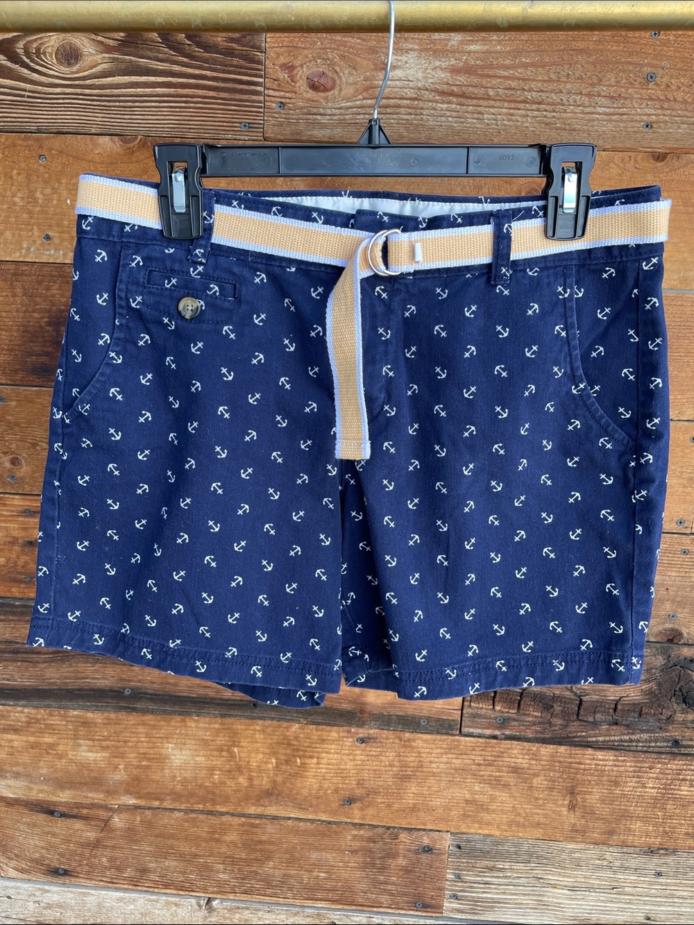 Dockers Navy Anchor Print Chino Shorts w/Belt Women’s Size 8 Nautical Stretch